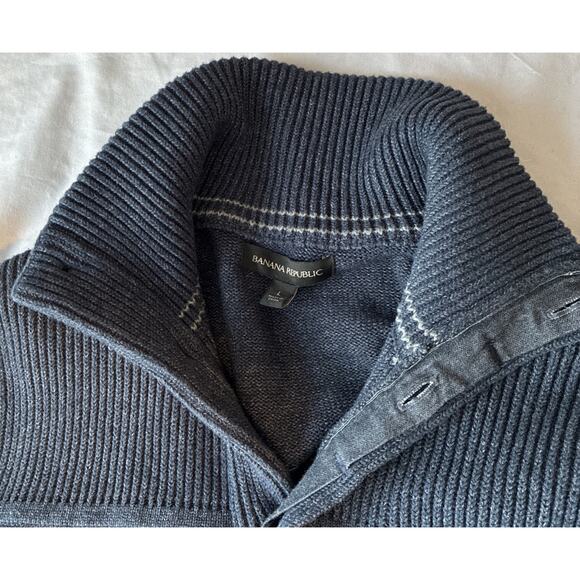 Banana Republic Navy Button Down Collared Sweater Cardigan Men's Size L Preppy - Picture 4 of 9